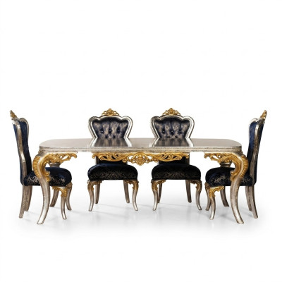 Voortreffelijke gouden eetkamerset eettafel met x4 Chesterfield stoelen luxe meubels