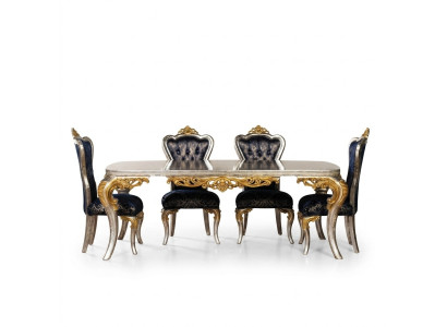 Voortreffelijke gouden eetkamerset eettafel met x4 Chesterfield stoelen luxe meubels