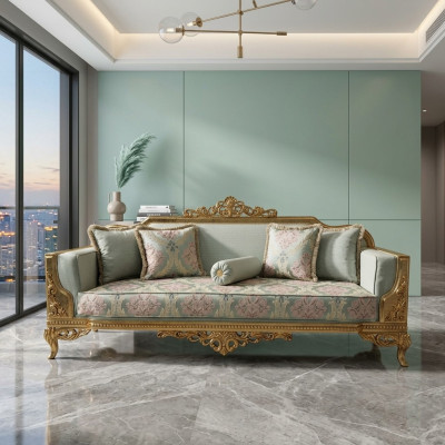Klassieke driezitsbank Barok Beige 3-zitsbank Bankstellen Meubels Sofa's