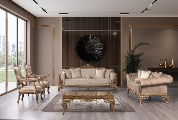 Barok woonkamer meubelset bank bank sofa beklede salon tafel 5-delig.