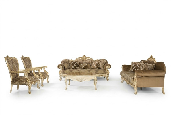 Exclusieve zitbankset in beige kleur in barok-rococo-stijl 3 + 3 + 1 + 1 + salontafel