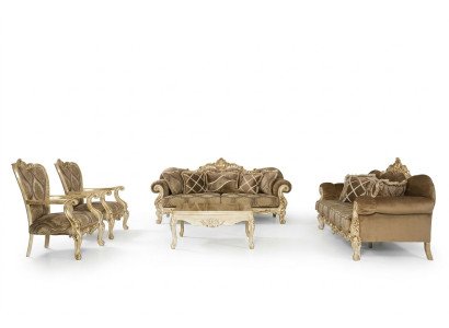 Exclusieve zitbankset in beige kleur in barok-rococo-stijl 3 + 3 + 1 + 1 + salontafel
