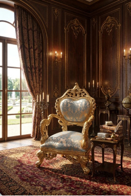 Barok fauteuil eenzitter bank Franse stoel met gesneden poten.