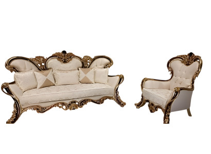 Zitbank Chesterfield 3+1 zitplaatsen + salontafel hout Barok Rococo