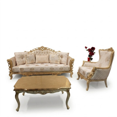 Sofaset Bankstel 3+1 Zits Fauteuil Tafel Gesneden Poten Salontafel 3-delig.