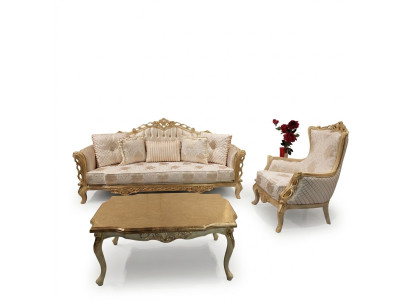 Sofaset Bankstel 3+1 Zits Fauteuil Tafel Gesneden Poten Salontafel 3-delig.