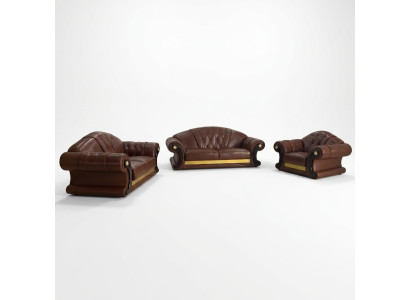 Bruine Chesterfield leren bankstelcoucheset 3+2+1 Set