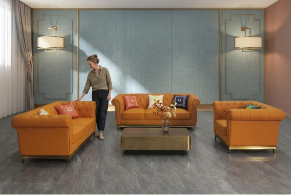 Chesterfield woonkamer bankstel bankstel Luxe set 3+2+1 Oranje Nieuw -> Chesterfield woonkamer bankstel bankstel Luxe set 3+2+1 Oranje Nieuw