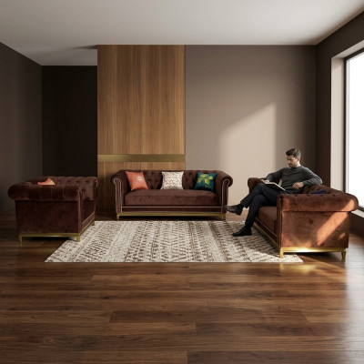 Bankstel Chesterfield met metalen luxe banktextiel bekleding meubels