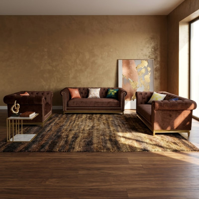 Bankstel Chesterfield met metalen luxe banktextiel bekleding meubels