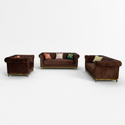 Bankstel Chesterfield met metalen luxe banktextiel bekleding meubels