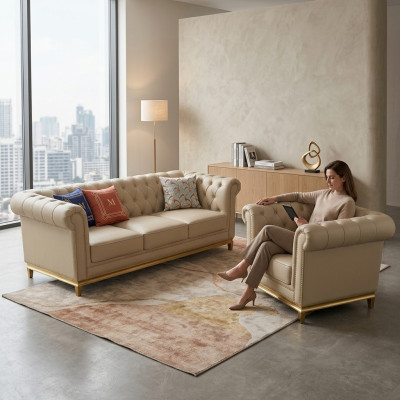 Luxe bankstel Beige bankstel banken fauteuils 3+1 zitter stof design