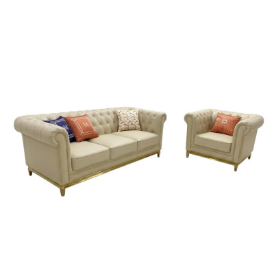 Luxe bankstel Beige bankstel banken fauteuils 3+1 zitter stof design