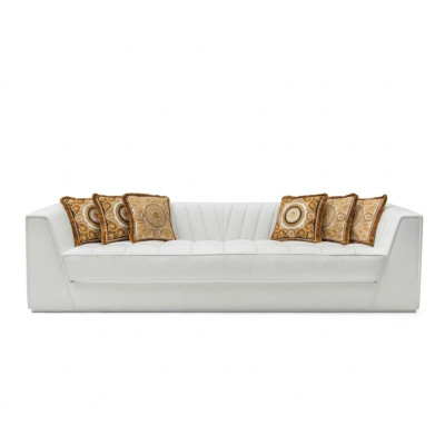 Witte luxe bank Medusa met gouden koppen bank driezitsbank bankleer