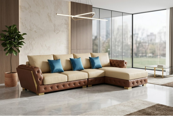 Leren bank Bank Luxe Bank Bekleding Meubels Beige Ontwerp Hoekbank Meubels