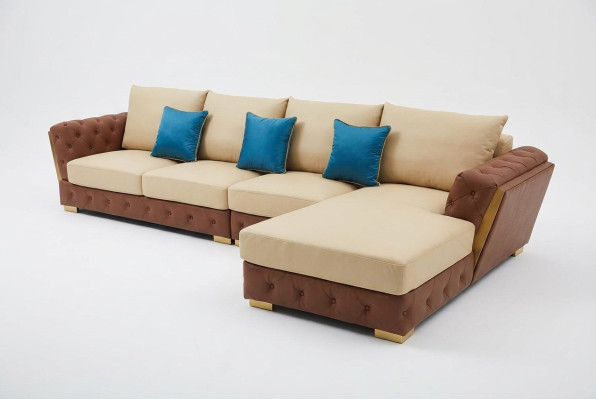 Leren bank Bank Luxe Bank Bekleding Meubels Beige Ontwerp Hoekbank Meubels