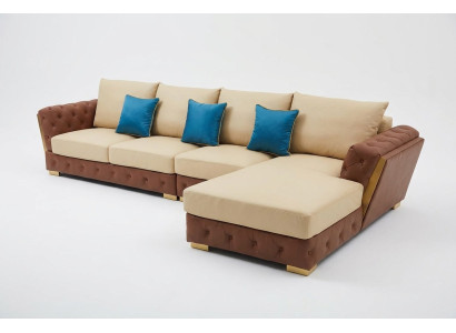 Leren bank Bank Luxe Bank Bekleding Meubels Beige Ontwerp Hoekbank Meubels