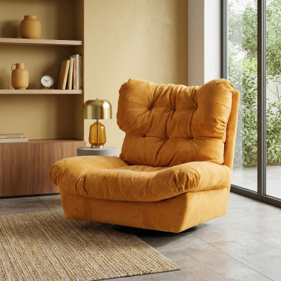 Ontwerp Fauteuil Draaibaar 1-Zits Geel Gestoffeerd Met Oorvoering 1-Zits
