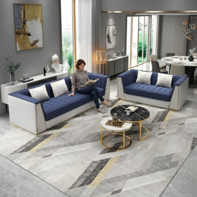 Blauw-witte moderne bankstel 3+2 zits woonkamer luxe bankstellen.