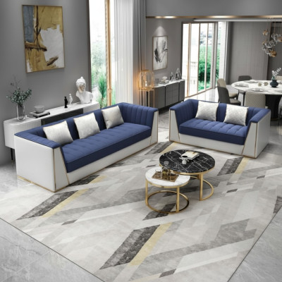 Blauw-witte moderne bankstel 3+2 zits woonkamer luxe bankstellen.