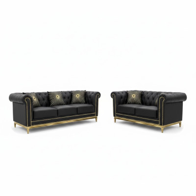 Zwarte Chesterfield woonkamer bankstel Luxe set 3+2 zits 2-delig.