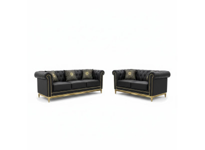 Zwarte Chesterfield woonkamer bankstel Luxe set 3+2 zits 2-delig.
