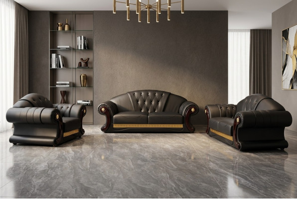 Chesterfield Bankstel Set 3+2+1 Leder Banken Bekleding Meubels Klassiek
