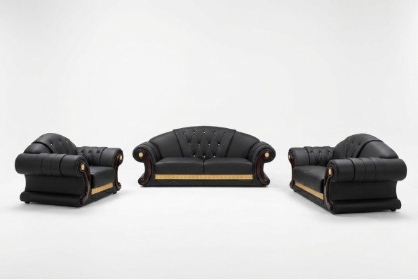 Chesterfield Bankstel Set 3+2+1 Leder Banken Bekleding Meubels Klassiek