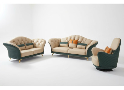 Chesterfield zithoek set gestoffeerde meubels 3-delige set lederen bankstel nieuw