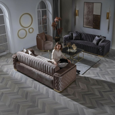 Chesterfield Bankstel Bank Bekleding Set 3-Delig. Bankstellen Fluweel
