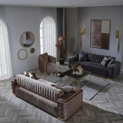 Chesterfield Bankstel Bank Bekleding Set 3-Delig. Bankstellen Fluweel