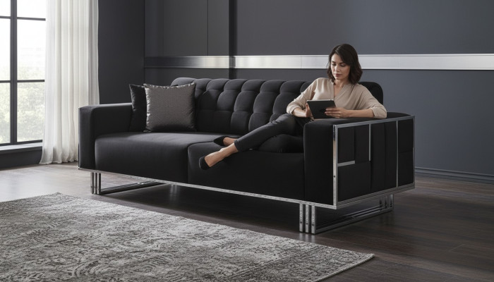 Driepersoons bankbank meubilair inrichting banken banken zwart bekleding