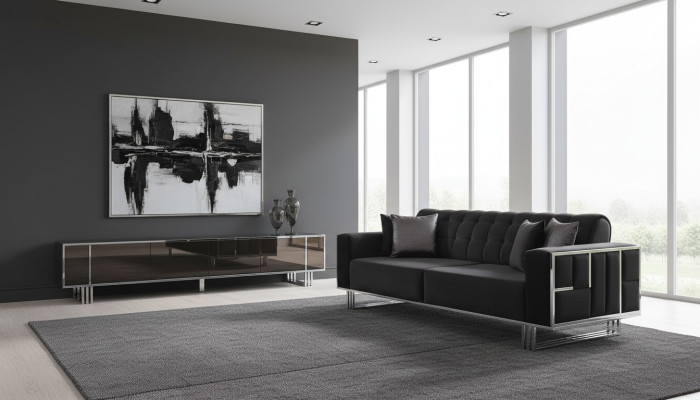 Driepersoons bankbank meubilair inrichting banken banken zwart bekleding