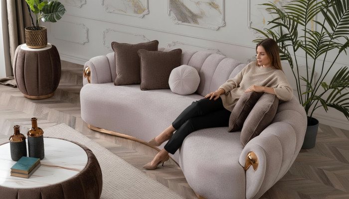 Luxe bank Grote bank Ronde bank xxl banken Zitmeubelen Stof 263cm Grijs.