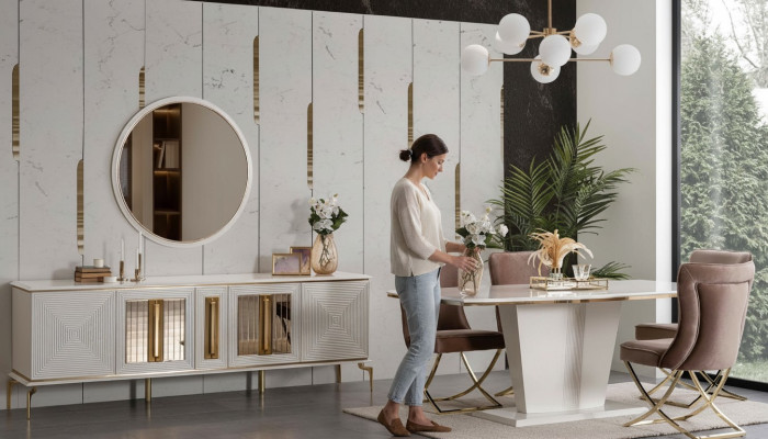 Luxe eetkamer eethoek eettafel set eetgroep tafel stoelen dressoir 7-delig