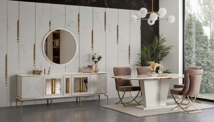 Luxe eetkamer eethoek eettafel set eetgroep tafel stoelen dressoir 7-delig