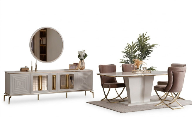 Luxe eetkamer eethoek eettafel set eetgroep tafel stoelen dressoir 7-delig
