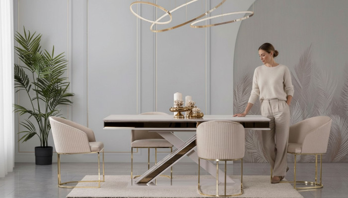Zuilen tafel eetgroep tafel met 6x eetkamerstoelen Eetkamerstoelen 7-delig