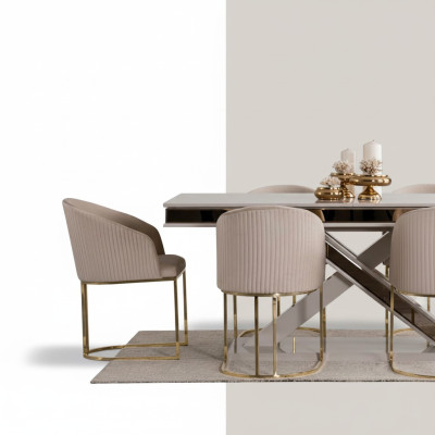 Luxe eettafel stoel armstoel meubels inrichting zitkussen stoelen