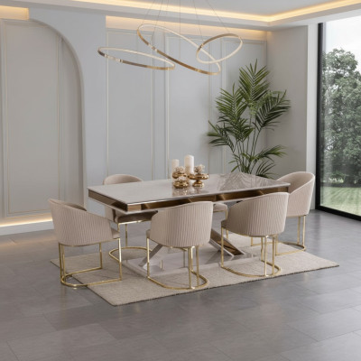 Eetkamer set met eettafel en 4 stoelen met leuningen.