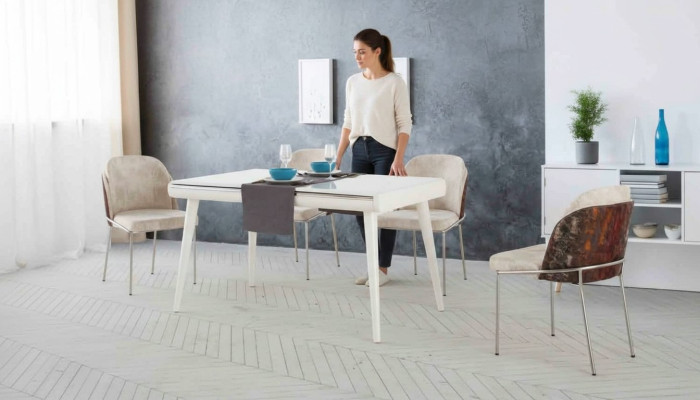 Moderne eetkamerset meubels eetkamerset set fauteuil eettafel bekleding 5-delig.