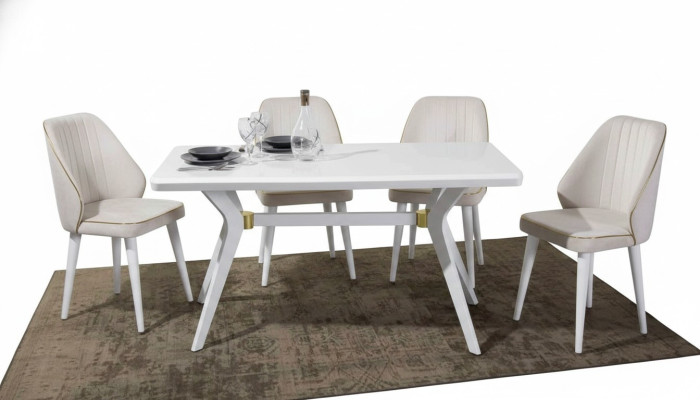Esgruppen Set Luxus Wit 4x Stoelen RVS Meubels Houten Meubels