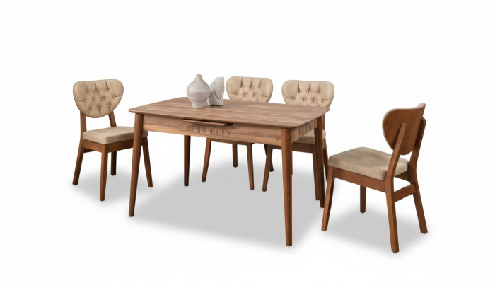 Beige eetkamerset luxe set 4 stoelen Chesterfield nieuw