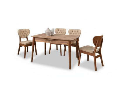 Beige eetkamerset luxe set 4 stoelen Chesterfield nieuw