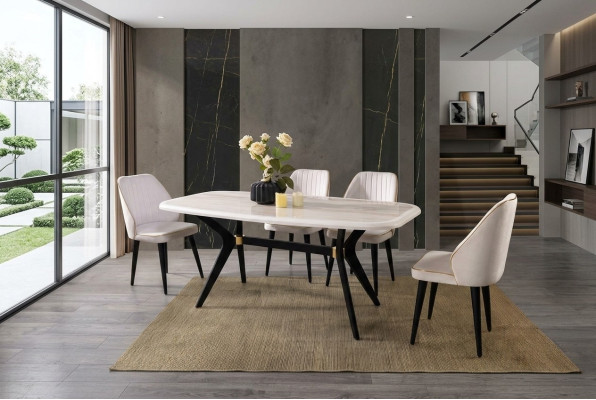 Eetkamer set meubilair stoel bekledingstof eetgroep eettafel 5-delig.