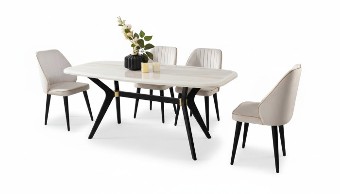 Eetkamer set meubilair stoel bekledingstof eetgroep eettafel 5-delig.