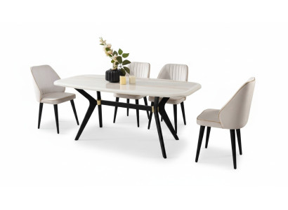 Eetkamer set meubilair stoel bekledingstof eetgroep eettafel 5-delig.