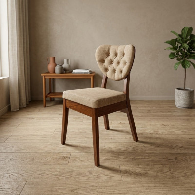 Beige houten stoel Chesterfield stoel Designer gestoffeerde stoelen Luxe zitmeubelen