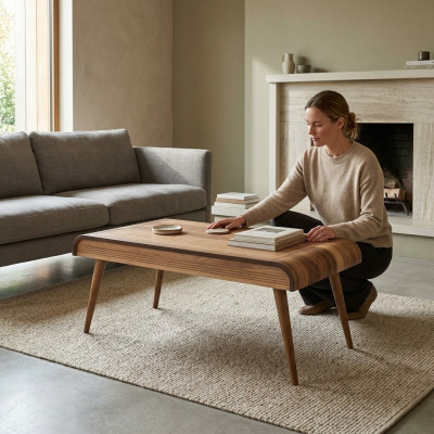 Houten salontafel op houten poten voor uw woonkamer Origineel ontwerpmodel Nieuw
