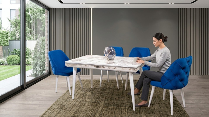 Eetkamermeubilair 4x stoelen Luxe Designer Inrichting Blauw